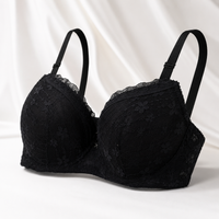 Floral Lace Support Bra – Black